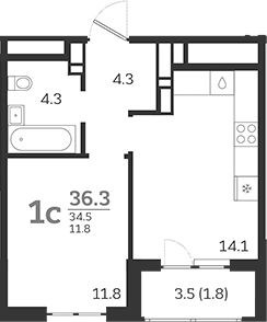 Планировка — Все Свои VIP, 1-комн., 35 м²