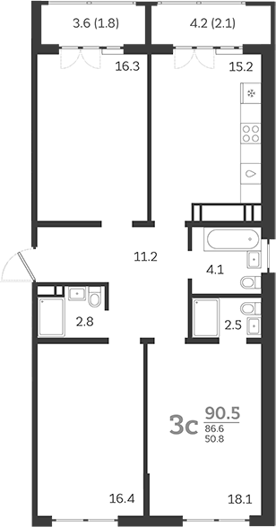 Планировка — Все Свои VIP, 4-комн., 85 м²