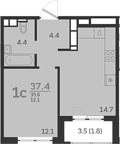Планировка — Все Свои VIP, 1-комн., 36 м²
