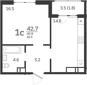 Планировка — Все Свои VIP, 1-комн., 41 м²