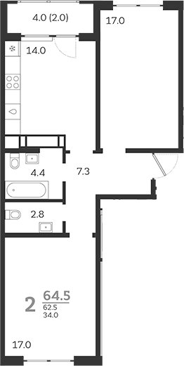 Планировка — Все Свои VIP, 2-комн., 63 м²