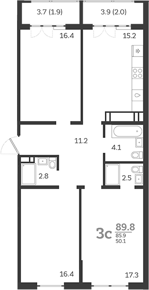 Планировка — Все Свои VIP, 4-комн., 86 м²