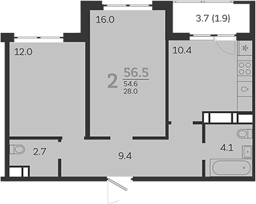 Планировка — Все Свои VIP, 2-комн., 55 м²