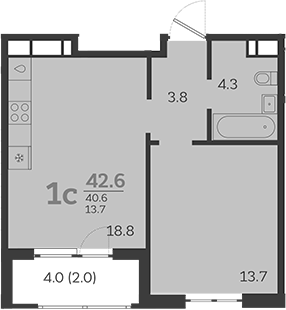 Планировка — Все Свои VIP, 2-комн., 41 м²