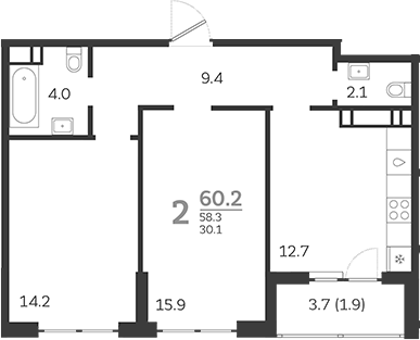 Планировка — Все Свои VIP, 2-комн., 57 м²