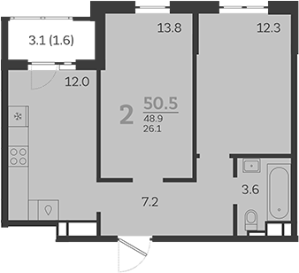 Планировка — Все Свои VIP, 2-комн., 49 м²