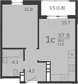 Планировка — Все Свои VIP, 2-комн., 36 м²