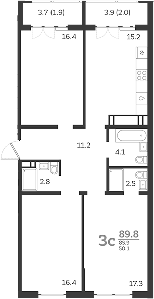 Планировка — Все Свои VIP, 4-комн., 86 м²