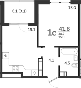 Планировка — Все Свои VIP, 2-комн., 39 м²
