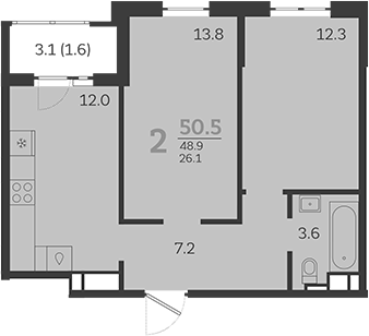 Планировка — Все Свои VIP, 2-комн., 49 м²