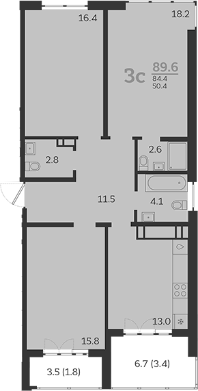 Планировка — Все Свои VIP, 3-комн., 84 м²