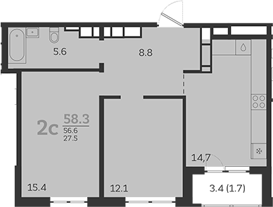 Планировка — Все Свои VIP, 2-комн., 57 м²