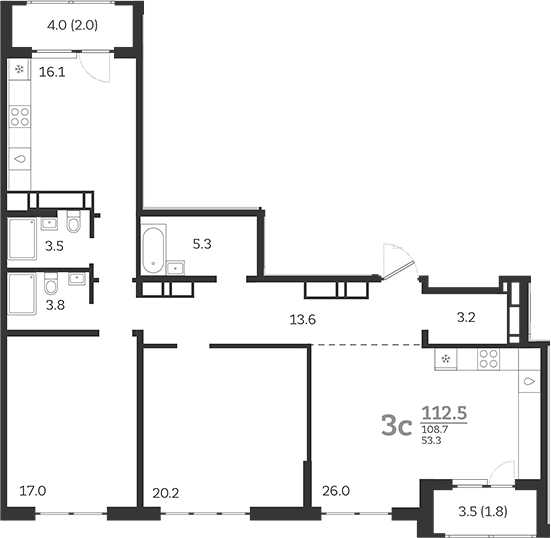 Планировка — Все Свои VIP, 4-комн., 109 м²