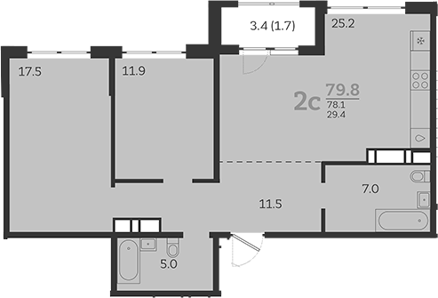 Планировка — Все Свои VIP, 2-комн., 77 м²