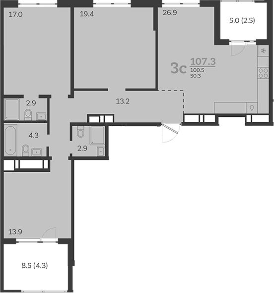 Планировка — Все Свои VIP, 4-комн., 101 м²