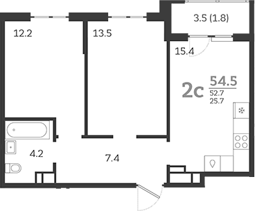 Планировка — Все Свои VIP, 3-комн., 53 м²