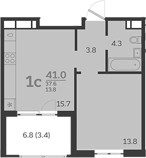 Планировка — Все Свои VIP, 1-комн., 38 м²