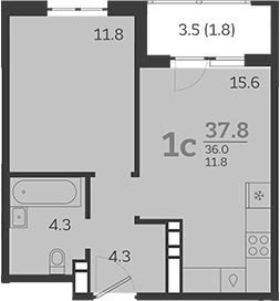 Планировка — Все Свои VIP, 2-комн., 36 м²