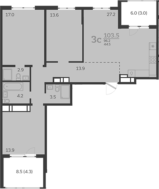Планировка — Все Свои VIP, 4-комн., 96 м²