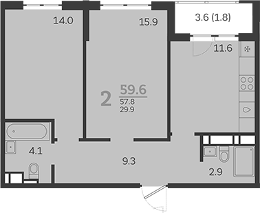 Планировка — Все Свои VIP, 2-комн., 58 м²
