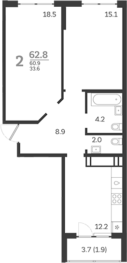 Планировка — Все Свои VIP, 2-комн., 61 м²