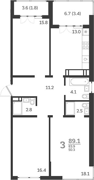 Планировка — Все Свои VIP, 3-комн., 84 м²
