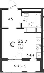Планировка — Все Свои VIP, Студия, 23 м²