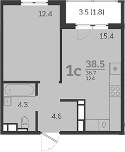 Планировка — Все Свои VIP, 2-комн., 37 м²