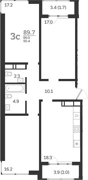 Планировка — Все Свои VIP, 4-комн., 86 м²