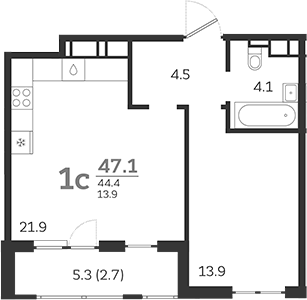 Планировка — Все Свои VIP, 2-комн., 44 м²
