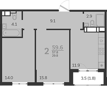 Планировка — Все Свои VIP, 2-комн., 58 м²