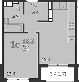 Планировка — Все Свои VIP, 2-комн., 37 м²
