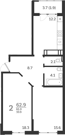 Планировка — Все Свои VIP, 2-комн., 61 м²
