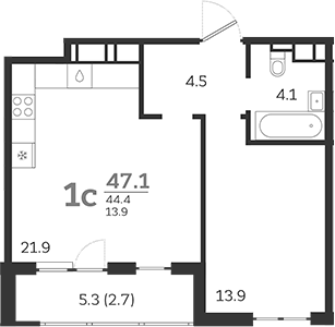 Планировка — Все Свои VIP, 2-комн., 44 м²