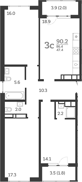Планировка — Все Свои VIP, 4-комн., 84 м²