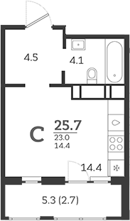 Планировка — Все Свои VIP, Студия, 22 м²