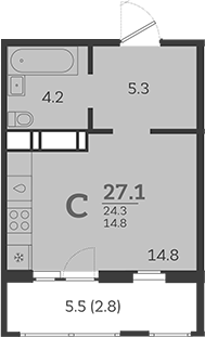Планировка — Все Свои VIP, Студия, 24 м²