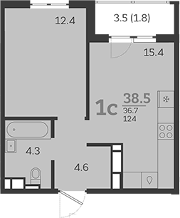 Планировка — Все Свои VIP, 2-комн., 37 м²