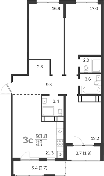 Планировка — Все Свои VIP, 4-комн., 89 м²