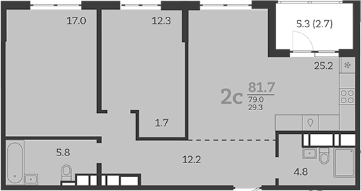 Планировка — Все Свои VIP, 3-комн., 79 м²