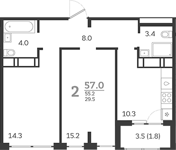 Планировка — Все Свои VIP, 2-комн., 55 м²