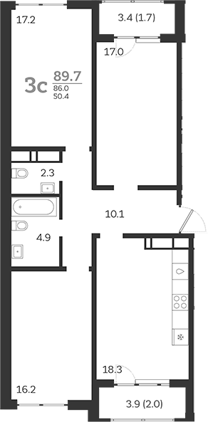 Планировка — Все Свои VIP, 4-комн., 85 м²