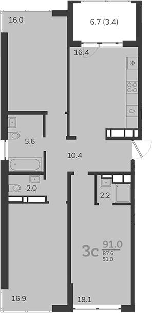 Планировка — Все Свои VIP, 4-комн., 88 м²
