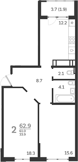 Планировка — Все Свои VIP, 2-комн., 61 м²