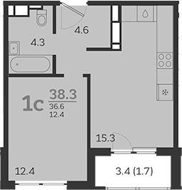 Планировка — Все Свои VIP, 2-комн., 37 м²
