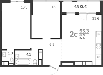 Планировка — Все Свои VIP, 3-комн., 63 м²