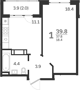 Планировка — Все Свои VIP, 1-комн., 37 м²