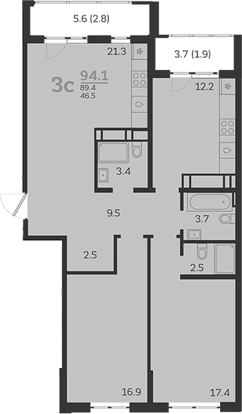 Планировка — Все Свои VIP, 3-комн., 89 м²