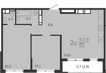 Планировка — Все Свои VIP, 3-комн., 64 м²