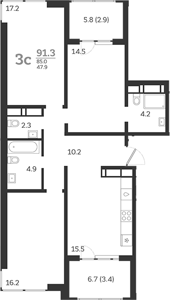 Планировка — Все Свои VIP, 4-комн., 85 м²